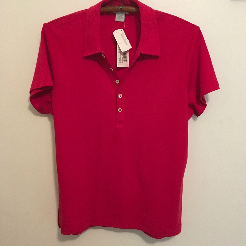 Joan Vass Studio Red Polo Shirt NWT